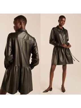 NWT Rebecca Taylor Vegan Leather Romper S Black Oversized Wide Leg Neck Tie